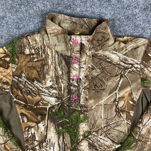 Game Winner Shirt Womens M Camo Olive Long Sleeve Quarter Snap Hunting - Picture 2 of 8